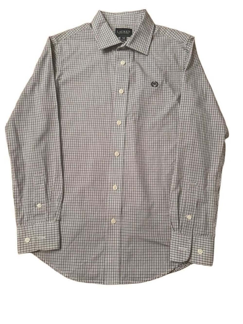 Ralph Lauren Boys Size 14 Black White Gingham Checkered Button Up Shirt h1571